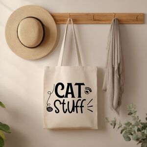 Custom Natural Canvas Tote Bag - Cat Stuff
